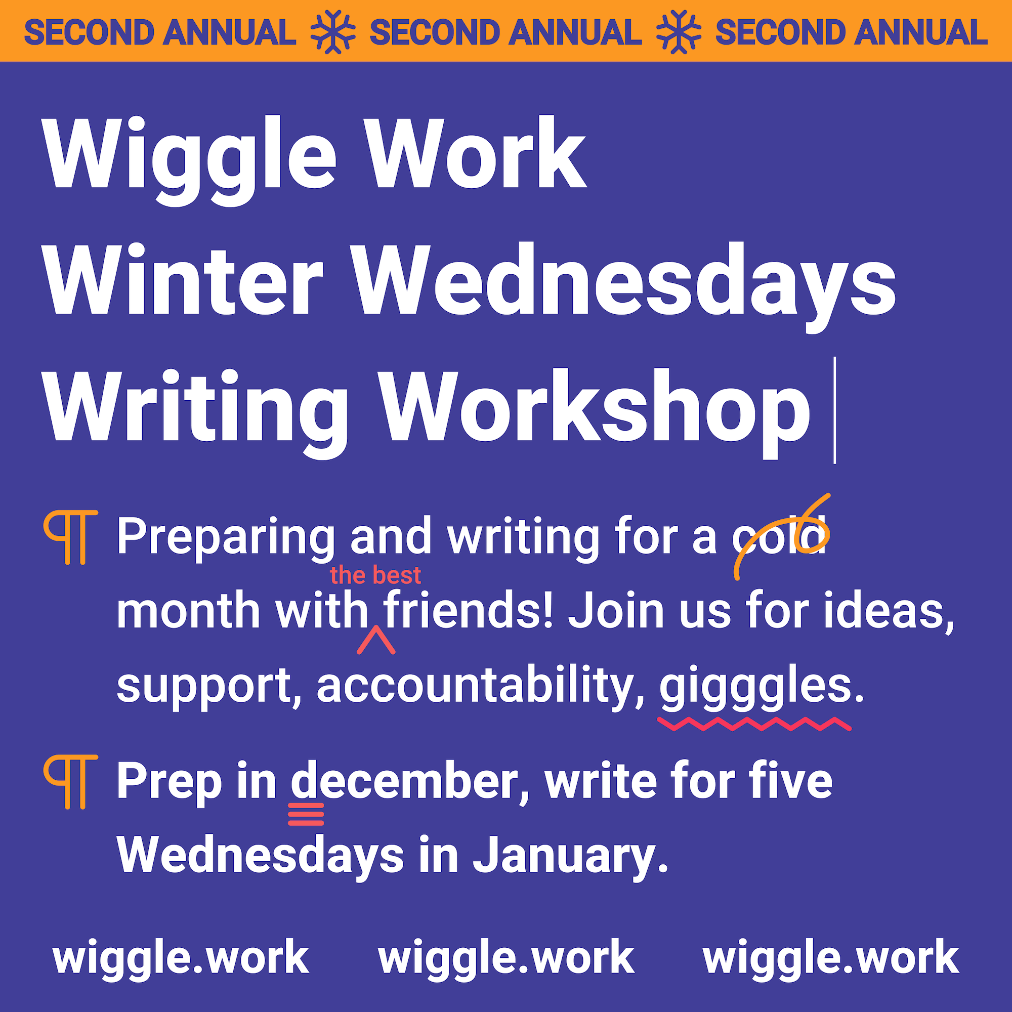 Writing Workshop text promo graphic with editing markup